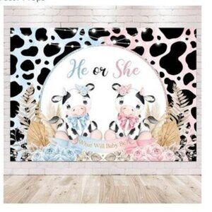 Baby Gnder Reveal Backdrop - Cow theme